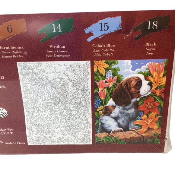 Paint by Number NEW Royal & Langnickel Puppy & Flowers PCS7 Canvas Acrylic Tubes - Picture 9 of 9